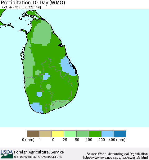 Sri Lanka Precipitation 10-Day (WMO) Thematic Map For 10/26/2022 - 11/5/2022