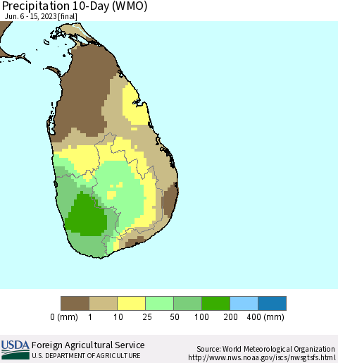 Sri Lanka Precipitation 10-Day (WMO) Thematic Map For 6/6/2023 - 6/15/2023