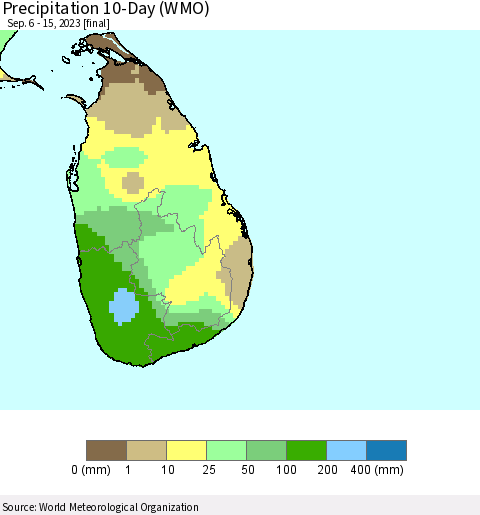 Sri Lanka Precipitation 10-Day (WMO) Thematic Map For 9/6/2023 - 9/15/2023