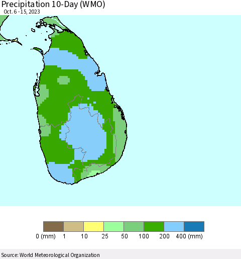 Sri Lanka Precipitation 10-Day (WMO) Thematic Map For 10/6/2023 - 10/15/2023