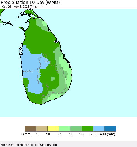 Sri Lanka Precipitation 10-Day (WMO) Thematic Map For 10/26/2023 - 11/5/2023