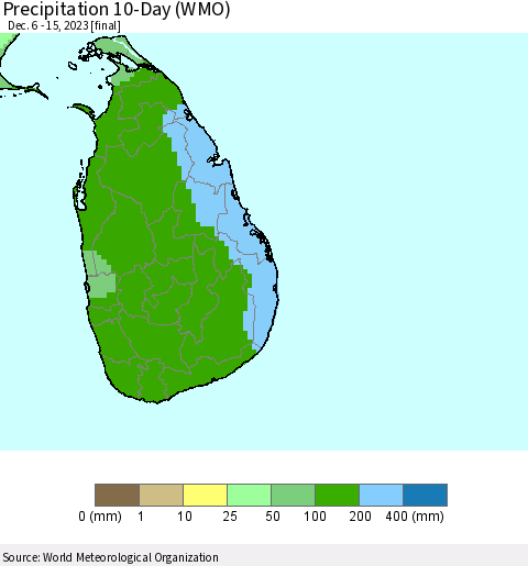 Sri Lanka Precipitation 10-Day (WMO) Thematic Map For 12/6/2023 - 12/15/2023