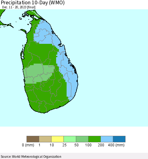 Sri Lanka Precipitation 10-Day (WMO) Thematic Map For 12/11/2023 - 12/20/2023