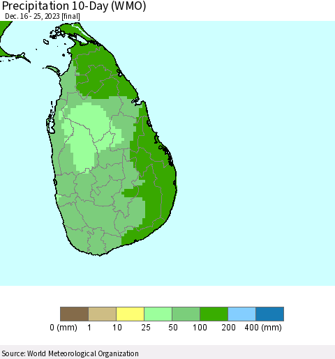 Sri Lanka Precipitation 10-Day (WMO) Thematic Map For 12/16/2023 - 12/25/2023