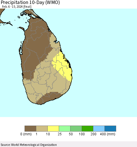 Sri Lanka Precipitation 10-Day (WMO) Thematic Map For 2/6/2024 - 2/15/2024