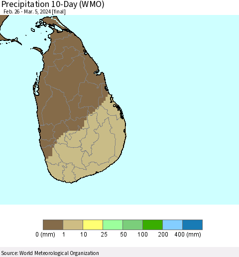 Sri Lanka Precipitation 10-Day (WMO) Thematic Map For 2/26/2024 - 3/5/2024