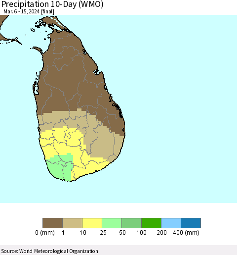 Sri Lanka Precipitation 10-Day (WMO) Thematic Map For 3/6/2024 - 3/15/2024