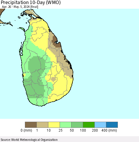 Sri Lanka Precipitation 10-Day (WMO) Thematic Map For 4/26/2024 - 5/5/2024