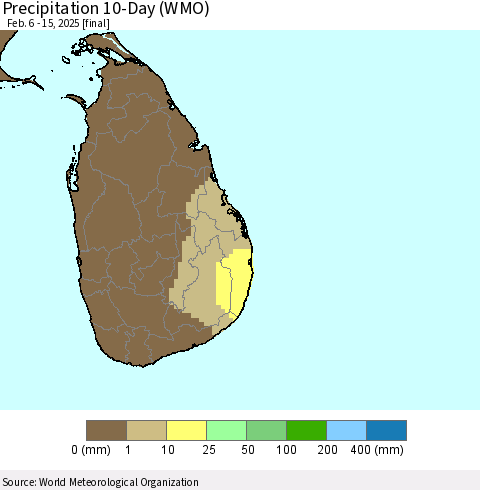 Sri Lanka Precipitation 10-Day (WMO) Thematic Map For 2/6/2025 - 2/15/2025