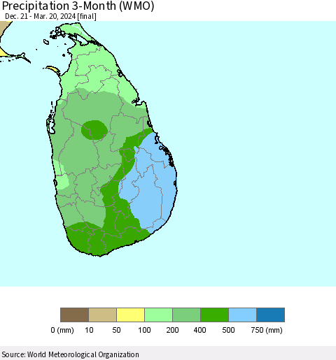 Sri Lanka Precipitation 3-Month (WMO) Thematic Map For 12/21/2023 - 3/20/2024