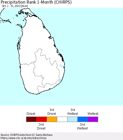 Sri Lanka Precipitation Rank since 1981, 1-Month (CHIRPS) Thematic Map For 10/1/2022 - 10/31/2022