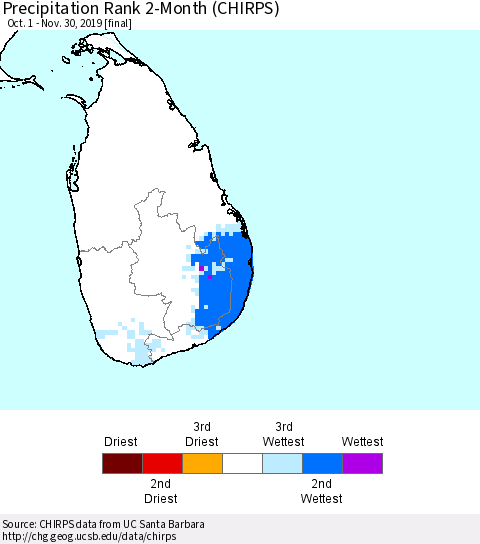 Sri Lanka Precipitation Rank 2-Month (CHIRPS) Thematic Map For 10/1/2019 - 11/30/2019