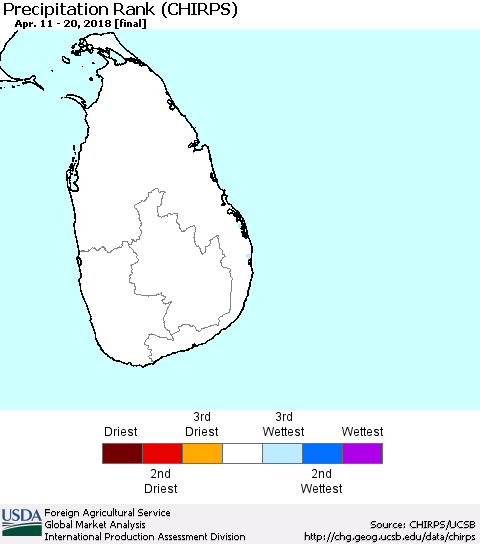 Sri Lanka Precipitation Rank since 1981 (CHIRPS) Thematic Map For 4/11/2018 - 4/20/2018