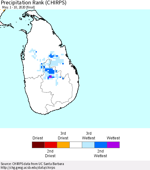 Sri Lanka Precipitation Rank (CHIRPS) Thematic Map For 5/1/2020 - 5/10/2020