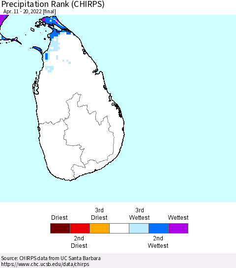 Sri Lanka Precipitation Rank since 1981 (CHIRPS) Thematic Map For 4/11/2022 - 4/20/2022