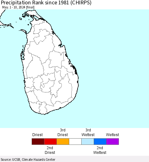Sri Lanka Precipitation Rank since 1981 (CHIRPS) Thematic Map For 5/1/2024 - 5/10/2024