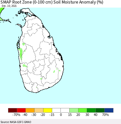 Sri Lanka SMAP Root Zone (0-100 cm) Soil Moisture Anomaly (%) Thematic Map For 12/6/2021 - 12/10/2021
