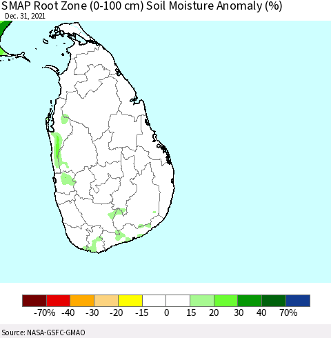 Sri Lanka SMAP Root Zone (0-100 cm) Soil Moisture Anomaly (%) Thematic Map For 12/26/2021 - 12/31/2021