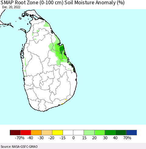 Sri Lanka SMAP Root Zone (0-100 cm) Soil Moisture Anomaly (%) Thematic Map For 12/16/2022 - 12/20/2022