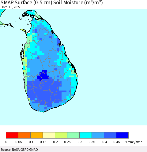 Sri Lanka SMAP Surface (0-5 cm) Soil Moisture (m³/m³) Thematic Map For 12/6/2022 - 12/10/2022