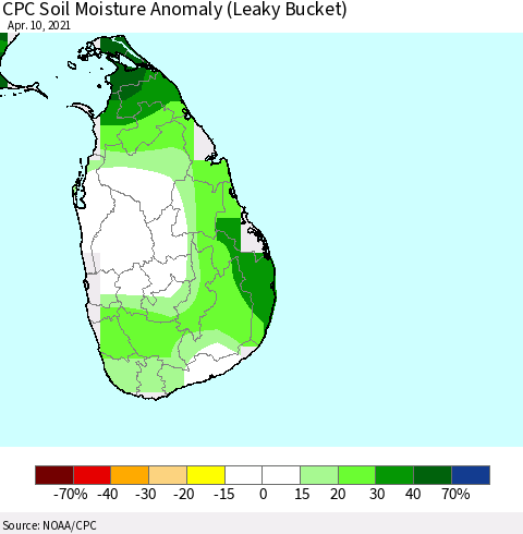 Sri Lanka CPC Soil Moisture Anomaly (Leaky Bucket) Thematic Map For 4/6/2021 - 4/10/2021