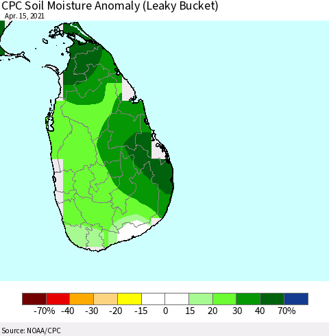Sri Lanka CPC Soil Moisture Anomaly (Leaky Bucket) Thematic Map For 4/11/2021 - 4/15/2021