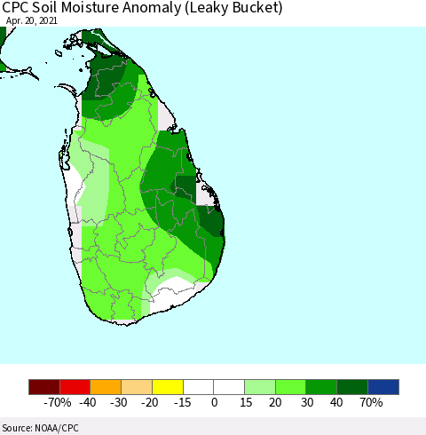 Sri Lanka CPC Soil Moisture Anomaly (Leaky Bucket) Thematic Map For 4/16/2021 - 4/20/2021