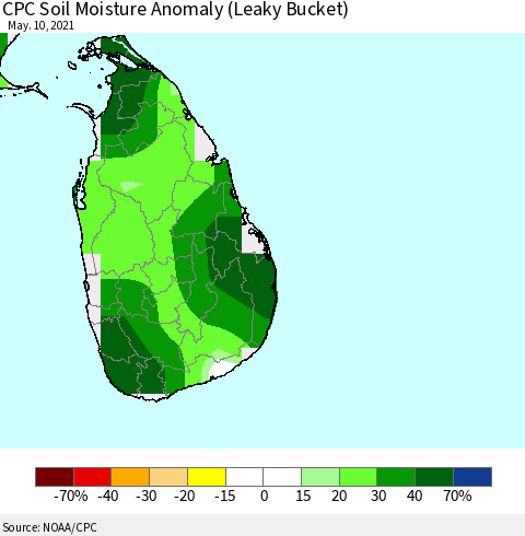 Sri Lanka CPC Soil Moisture Anomaly (Leaky Bucket) Thematic Map For 5/6/2021 - 5/10/2021