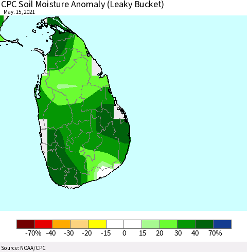 Sri Lanka CPC Soil Moisture Anomaly (Leaky Bucket) Thematic Map For 5/11/2021 - 5/15/2021