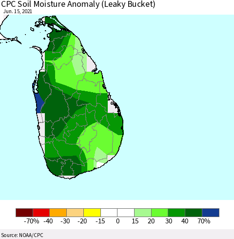 Sri Lanka CPC Soil Moisture Anomaly (Leaky Bucket) Thematic Map For 6/11/2021 - 6/15/2021