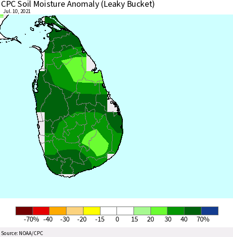 Sri Lanka CPC Soil Moisture Anomaly (Leaky Bucket) Thematic Map For 7/6/2021 - 7/10/2021