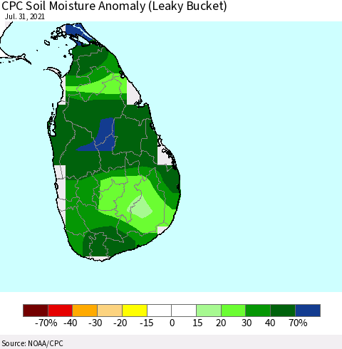 Sri Lanka CPC Soil Moisture Anomaly (Leaky Bucket) Thematic Map For 7/26/2021 - 7/31/2021