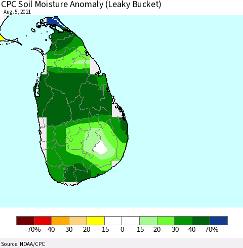 Sri Lanka CPC Soil Moisture Anomaly (Leaky Bucket) Thematic Map For 8/1/2021 - 8/5/2021