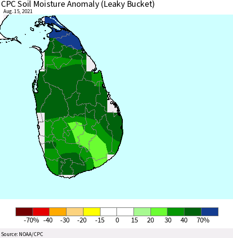 Sri Lanka CPC Soil Moisture Anomaly (Leaky Bucket) Thematic Map For 8/11/2021 - 8/15/2021