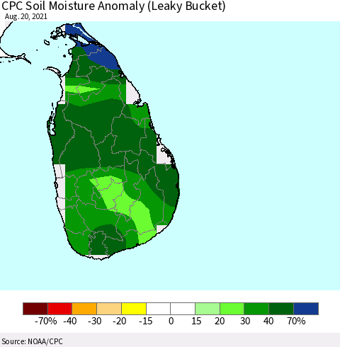 Sri Lanka CPC Soil Moisture Anomaly (Leaky Bucket) Thematic Map For 8/16/2021 - 8/20/2021