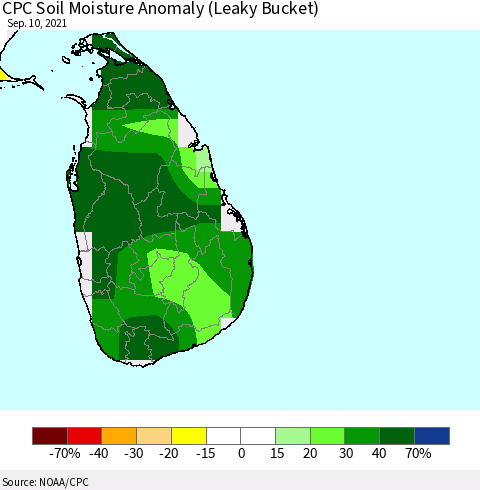Sri Lanka CPC Soil Moisture Anomaly (Leaky Bucket) Thematic Map For 9/6/2021 - 9/10/2021