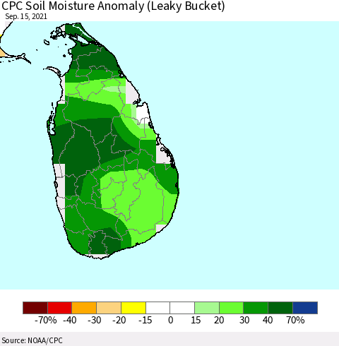 Sri Lanka CPC Soil Moisture Anomaly (Leaky Bucket) Thematic Map For 9/11/2021 - 9/15/2021