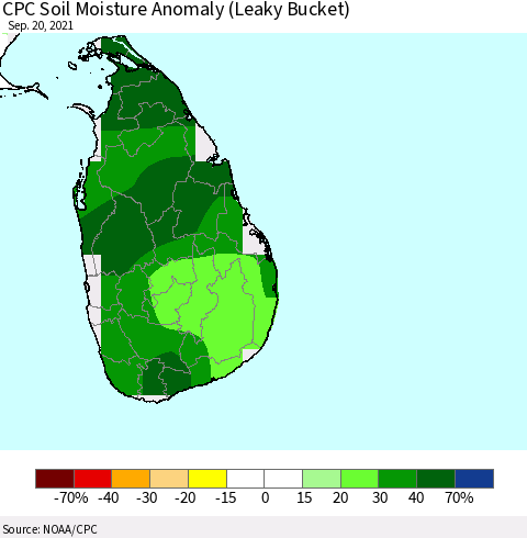 Sri Lanka CPC Soil Moisture Anomaly (Leaky Bucket) Thematic Map For 9/16/2021 - 9/20/2021