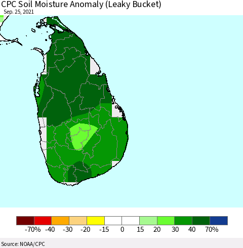 Sri Lanka CPC Soil Moisture Anomaly (Leaky Bucket) Thematic Map For 9/21/2021 - 9/25/2021