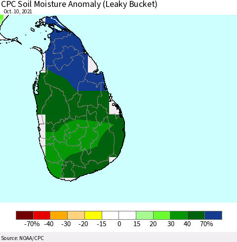 Sri Lanka CPC Soil Moisture Anomaly (Leaky Bucket) Thematic Map For 10/6/2021 - 10/10/2021