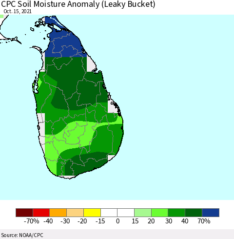 Sri Lanka CPC Soil Moisture Anomaly (Leaky Bucket) Thematic Map For 10/11/2021 - 10/15/2021