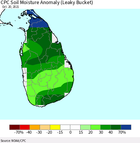 Sri Lanka CPC Soil Moisture Anomaly (Leaky Bucket) Thematic Map For 10/16/2021 - 10/20/2021