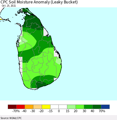 Sri Lanka CPC Soil Moisture Anomaly (Leaky Bucket) Thematic Map For 10/21/2021 - 10/25/2021