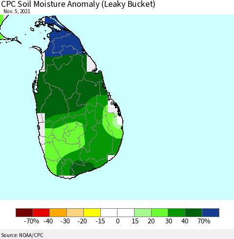Sri Lanka CPC Soil Moisture Anomaly (Leaky Bucket) Thematic Map For 11/1/2021 - 11/5/2021