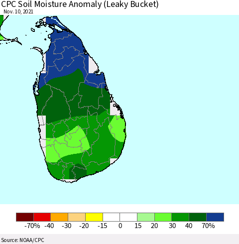 Sri Lanka CPC Soil Moisture Anomaly (Leaky Bucket) Thematic Map For 11/6/2021 - 11/10/2021
