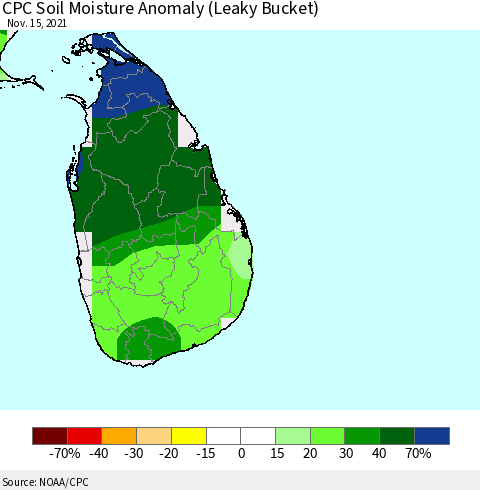 Sri Lanka CPC Soil Moisture Anomaly (Leaky Bucket) Thematic Map For 11/11/2021 - 11/15/2021