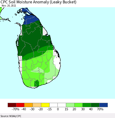 Sri Lanka CPC Soil Moisture Anomaly (Leaky Bucket) Thematic Map For 11/16/2021 - 11/20/2021