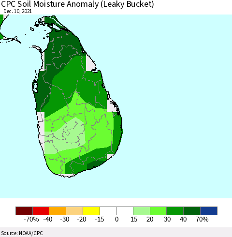 Sri Lanka CPC Soil Moisture Anomaly (Leaky Bucket) Thematic Map For 12/6/2021 - 12/10/2021