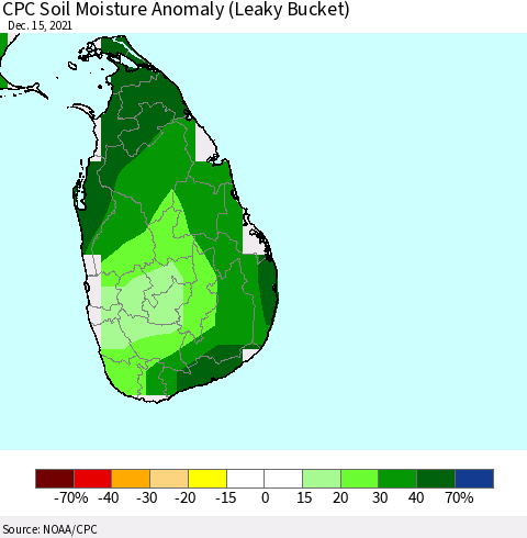 Sri Lanka CPC Soil Moisture Anomaly (Leaky Bucket) Thematic Map For 12/11/2021 - 12/15/2021