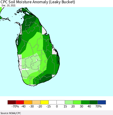 Sri Lanka CPC Soil Moisture Anomaly (Leaky Bucket) Thematic Map For 12/16/2021 - 12/20/2021